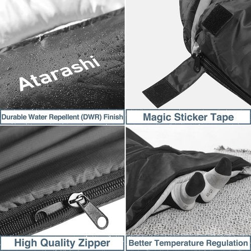 Atarashi Camping Sleeping Bag - 4 Seasons, Extra-Large, Lightweight & Warm - Ideal for Hiking & Outdoor Adventures