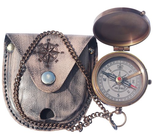 Brass Engrved Compass for Men, Pocket Compass with Leather Case, Antique Handmade Religious Gift Idea for Graduation, Communion, Baptism (to My Son, Love Dad)