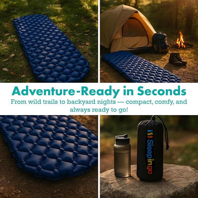 Sleepingo Ultralight Sleeping Mat - Inflatable Camp Pad, 73.5" x 21.5", Blue