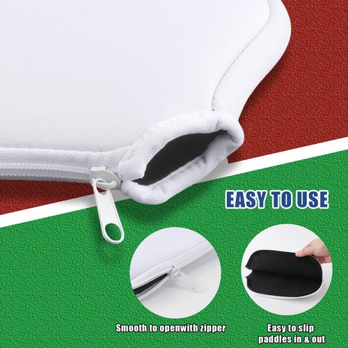 PEUTIER 2pcs Pickleball Paddle Covers, Waterproof Neoprene Pickle Ball Covers Protective Pickleball Racket Holder Sleeve with Zipper Fits Most Paddle Racket (White)