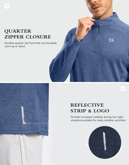 G Gradual Men's Running Shirts Long Sleeve Athletic Shirt Lightweight Quick Dry Quarter Zip Pullover for Men Workout Gym Golf(Blue Heather,L)