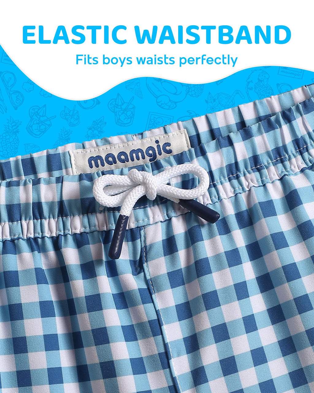 maamgic Boys Swim Trunks with Compression Liner Toddler Boy Swimsuit Quick Dry 4-Way Stretch Swimming Trunks Check Blue 14-16 Years