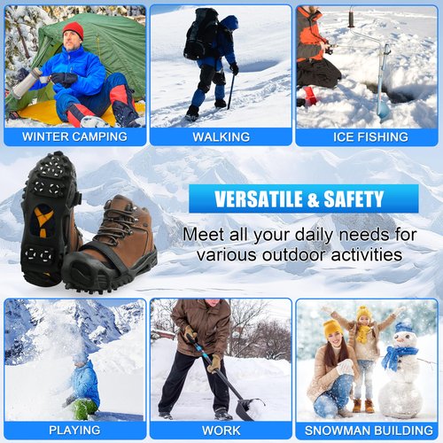 Ice Cleats for Shoes and Boots, Non Slip Ice Shoes Grippers 28 Studs Snow Cleats Crampons for Women Men Ice & Snow Cleats with Adjustable Straps for Winter Hiking Walking Ice Fishing