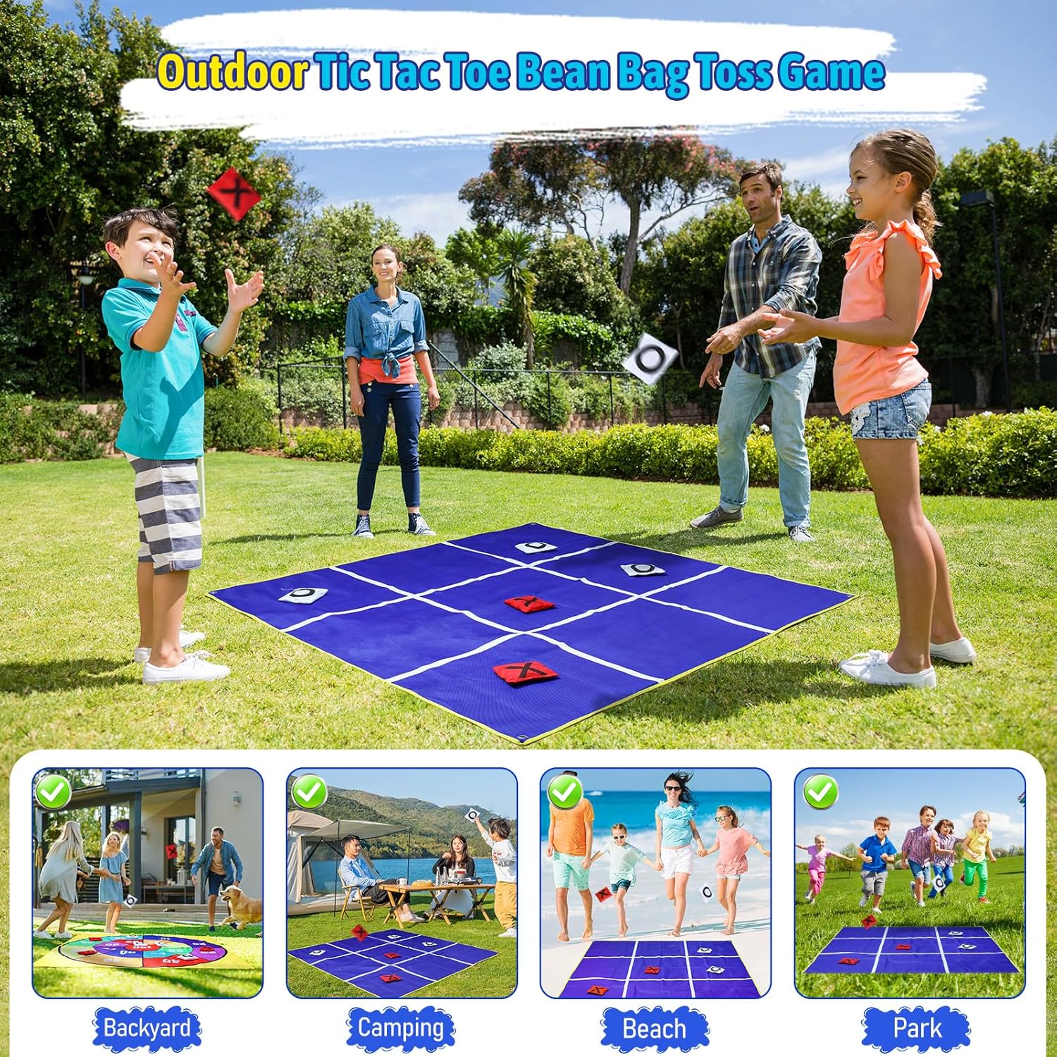 Skiennix 2-in-1 Outdoor Giant Tic Tac Toe & Bean Bag Toss Game - 4.5Ft Double-Sided for Family Fun