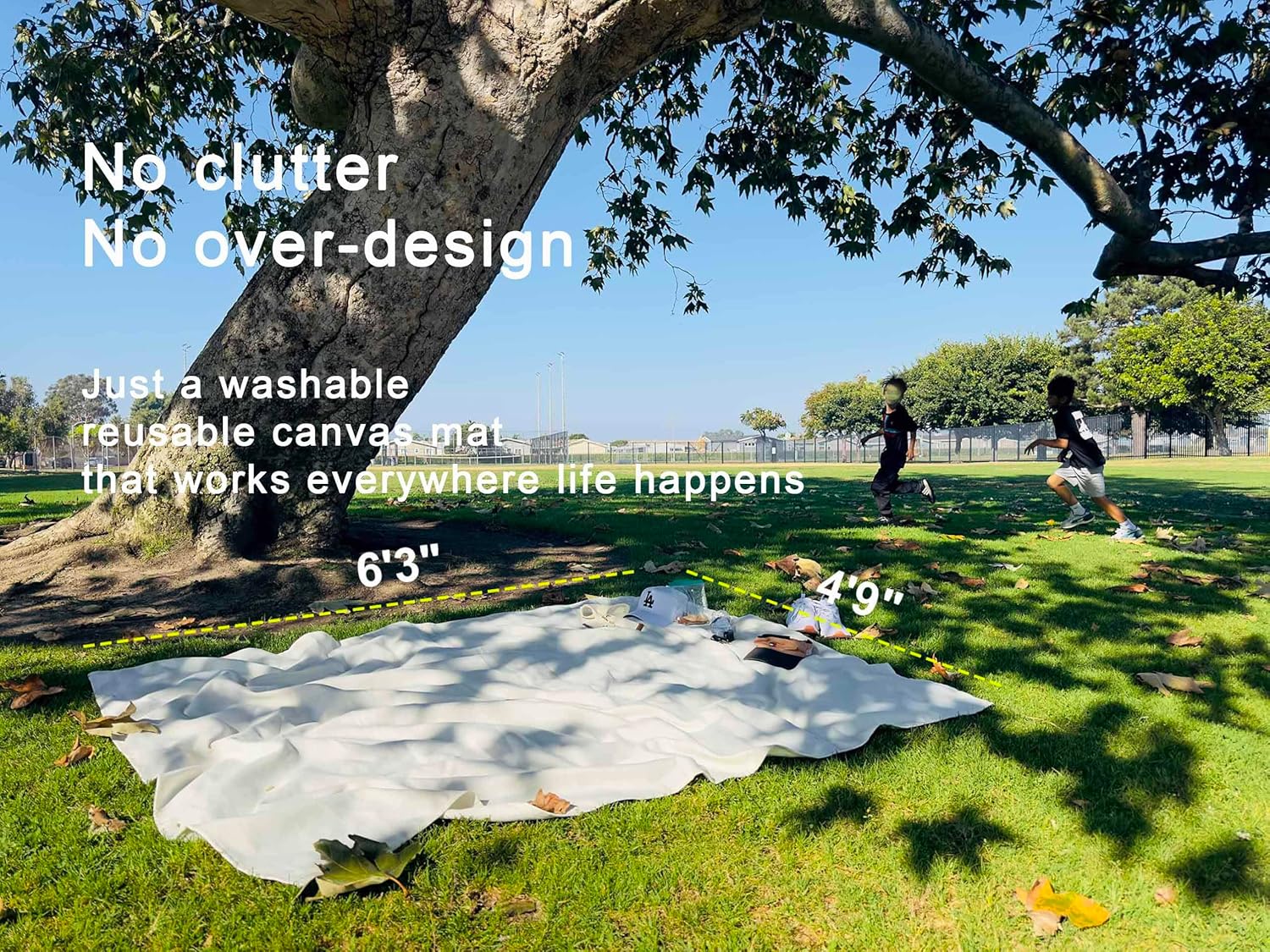 White Picnic Blanket - Large Canvas Beach Mat, Machine Washable, 4'9” × 6'3”