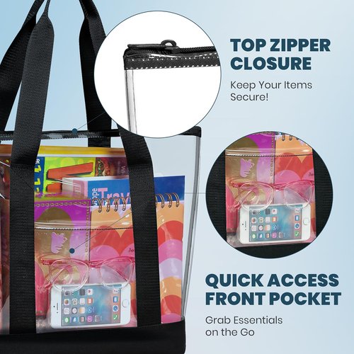 Handy Laundry Clear Tote Bag - Zipper Closure & Long Shoulder Strap | Durable Fabric Trimming