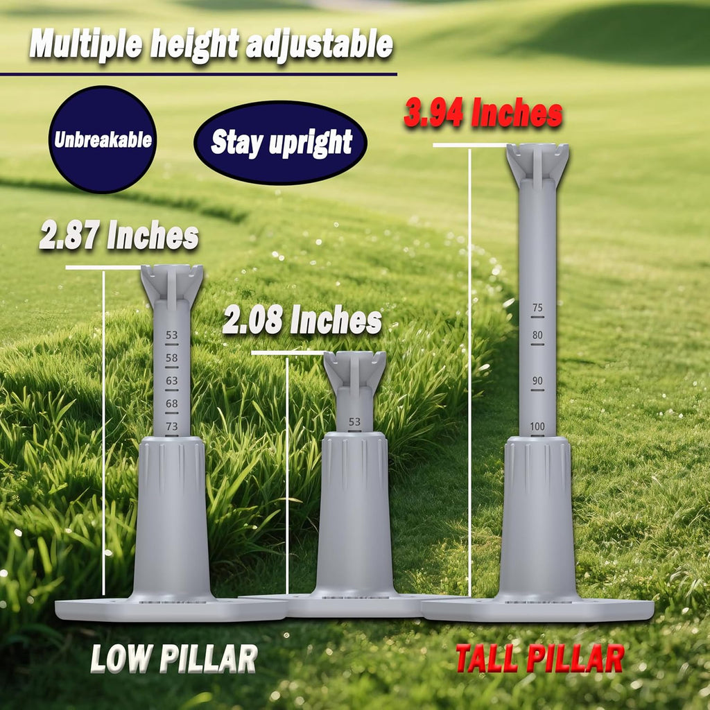 Skiennix Adjustable Golf Tees - Rubber Driving Range Simulator Tees for Indoor & Outdoor Practice | 3.9" & 2.8" (2 Pack Gray + 2 High Struts)