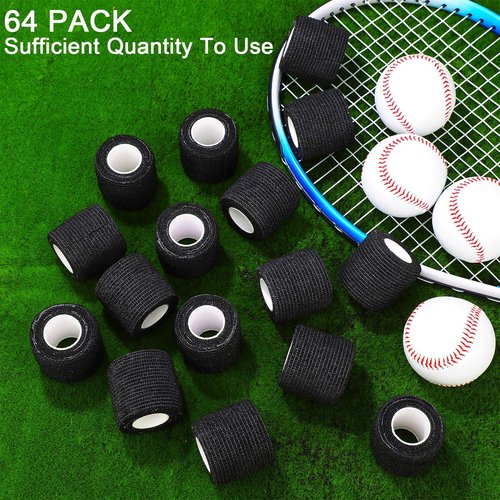 Treela 64 Pack 2" x 5 Yards Self Adhesive Cohesive Bandage Wraps, Elastic Breathable Athletic Tape, Flexible Self Adherent Bandage Rolls for Wrist, Ankle, Fingers, Sports & Pets (Black)
