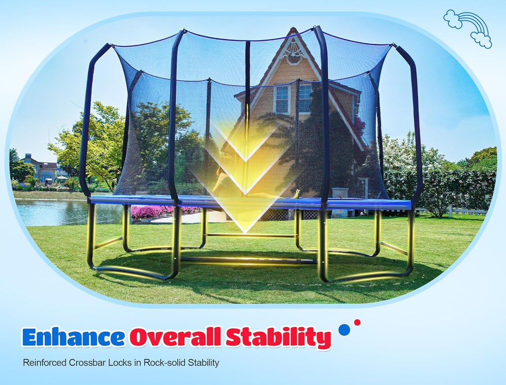 ORCC Oval Outdoor Trampoline - Safe Recreational Gymnastics Trampoline for Kids | Heavy-Duty Steel Frame