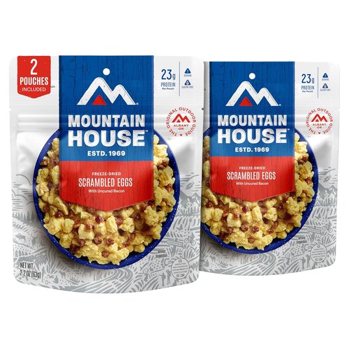 Mountain House Gluten-Free Scrambled Eggs with Uncured Bacon - Freeze-Dried Camping Food, 2 Servings, 30-Year Shelf Life