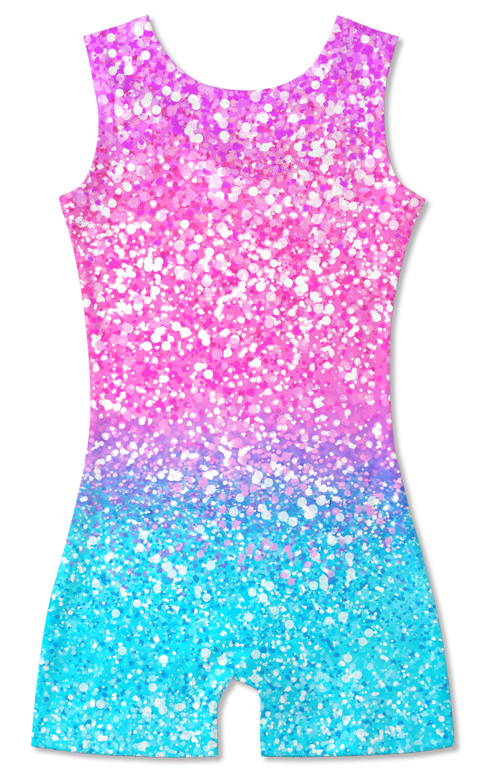 Funnycokid Gymnastics Leotards for Girls Dance Outfits Unitard Sparkly Clothes with Shorts, Diamond Shining Pink Blue, 5-6 Years