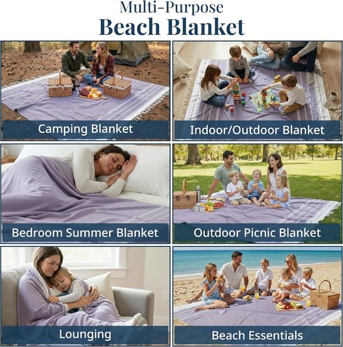 **LANE LINEN Outdoor Blanket - Large Soft Pre-Washed Diamond Weave Design (82"x82") for Beach & Travel**
