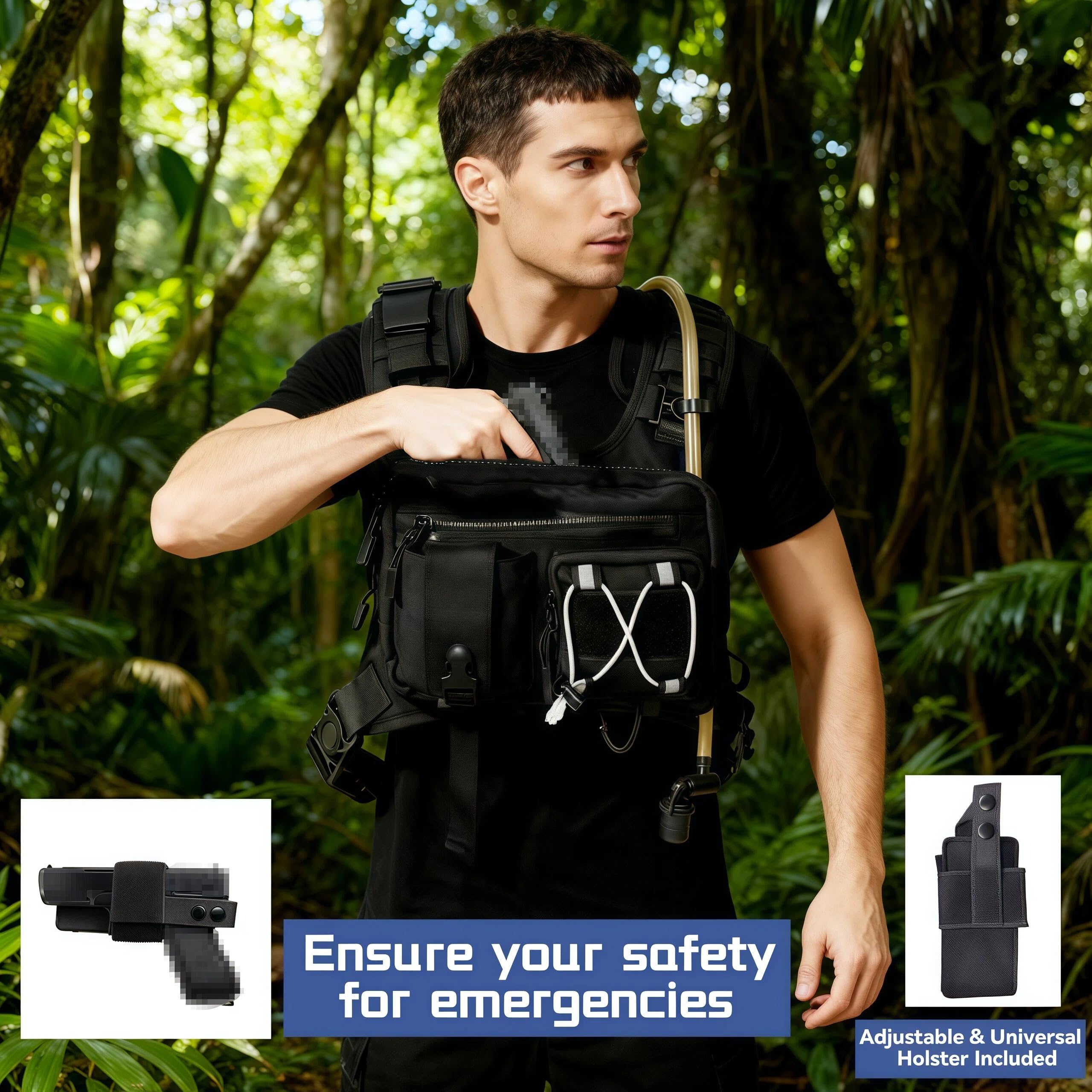 Sling Vest Chest Bag with 2L Water Bladder Gear Holster Running Vest Hydration Backpack Lightweight Adjustable Daypack Reflective Bag for Hiking Running Cycling Race Marathon for Women Men