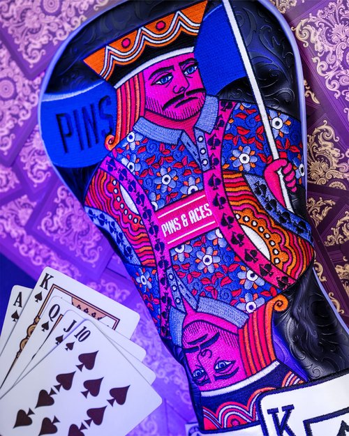 Pins & Aces Royal Flush Head Cover - Premium, Hand-Made Leather Headcover - Ace of Spades & Magnetic Closure, Tour Quality Golf Club Cover - Style and Customize Your Golf Bag Driver (Black)