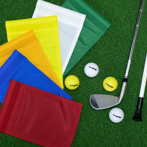 KINGTOP Golf Flag 8x6 Inch - Plain White, 420D Nylon, Tube Inserted - Mini Practice Putting Green Flags for Yard, 6-Pack