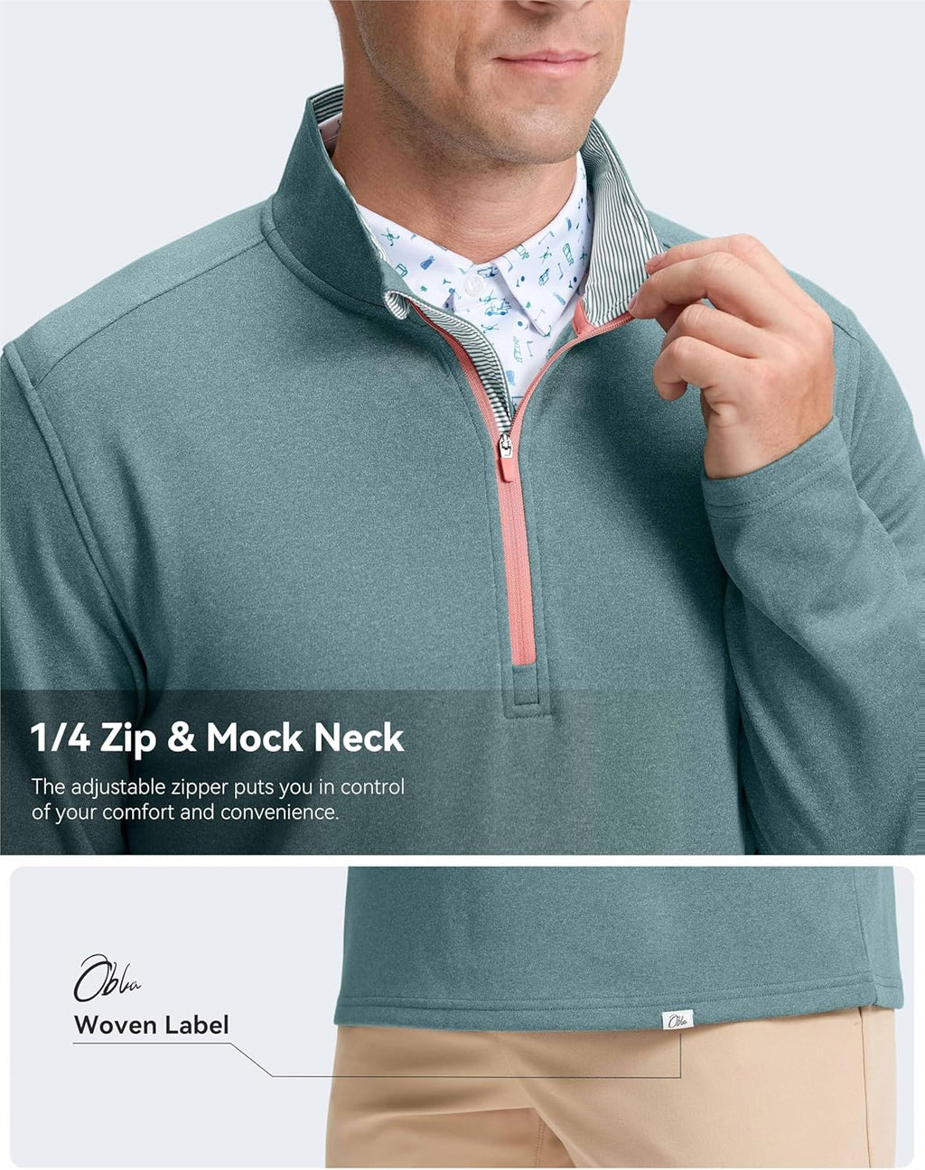 Obla Golf Quarter Zip Pullover - Men's Fleece Mock Neck Sweatshirt for Winter Warmth | Long Sleeve