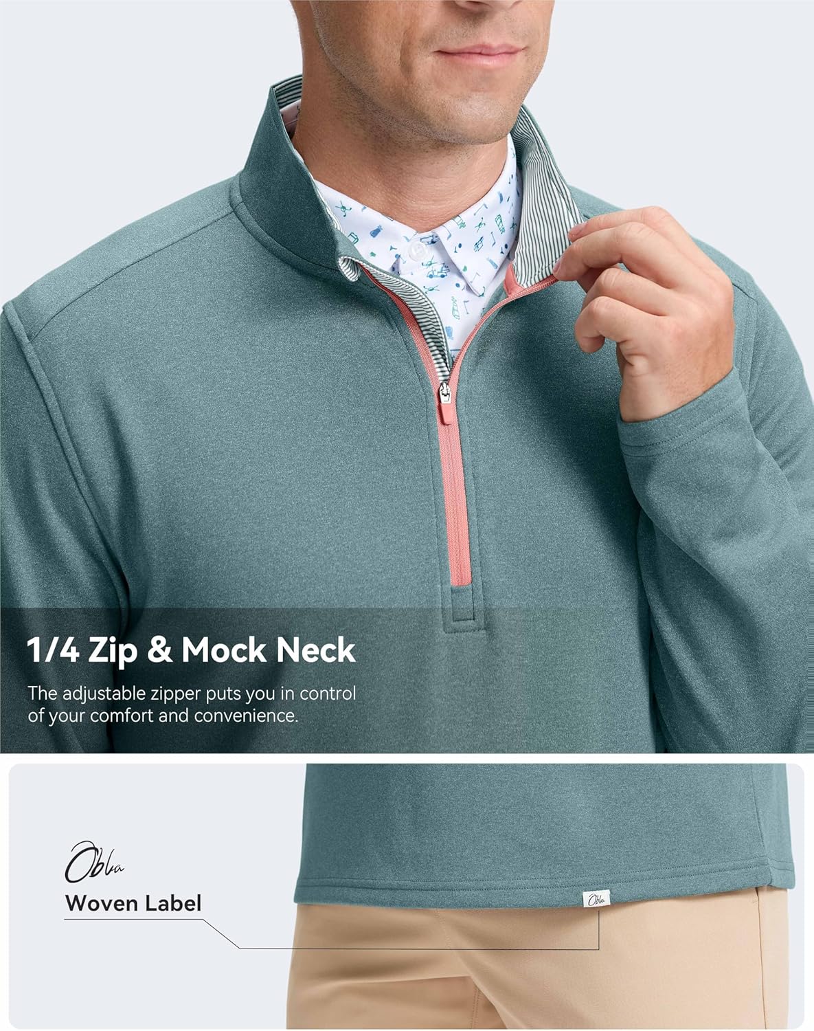 Obla Golf Quarter Zip Pullover - Men's Fleece Mock Neck Sweatshirt for Winter Warmth | Long Sleeve