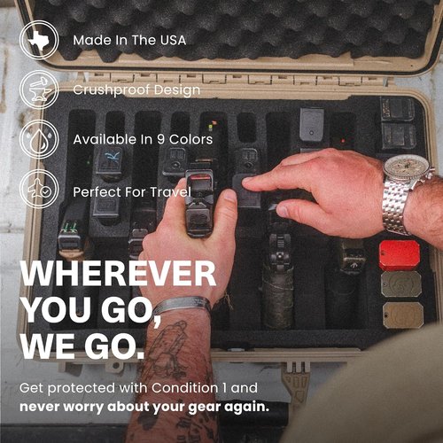 Condition 1 18" Pistol Case - Heavy Duty Waterproof Hard Gun Case with 5 Slot Foam | TSA Friendly, Made in USA