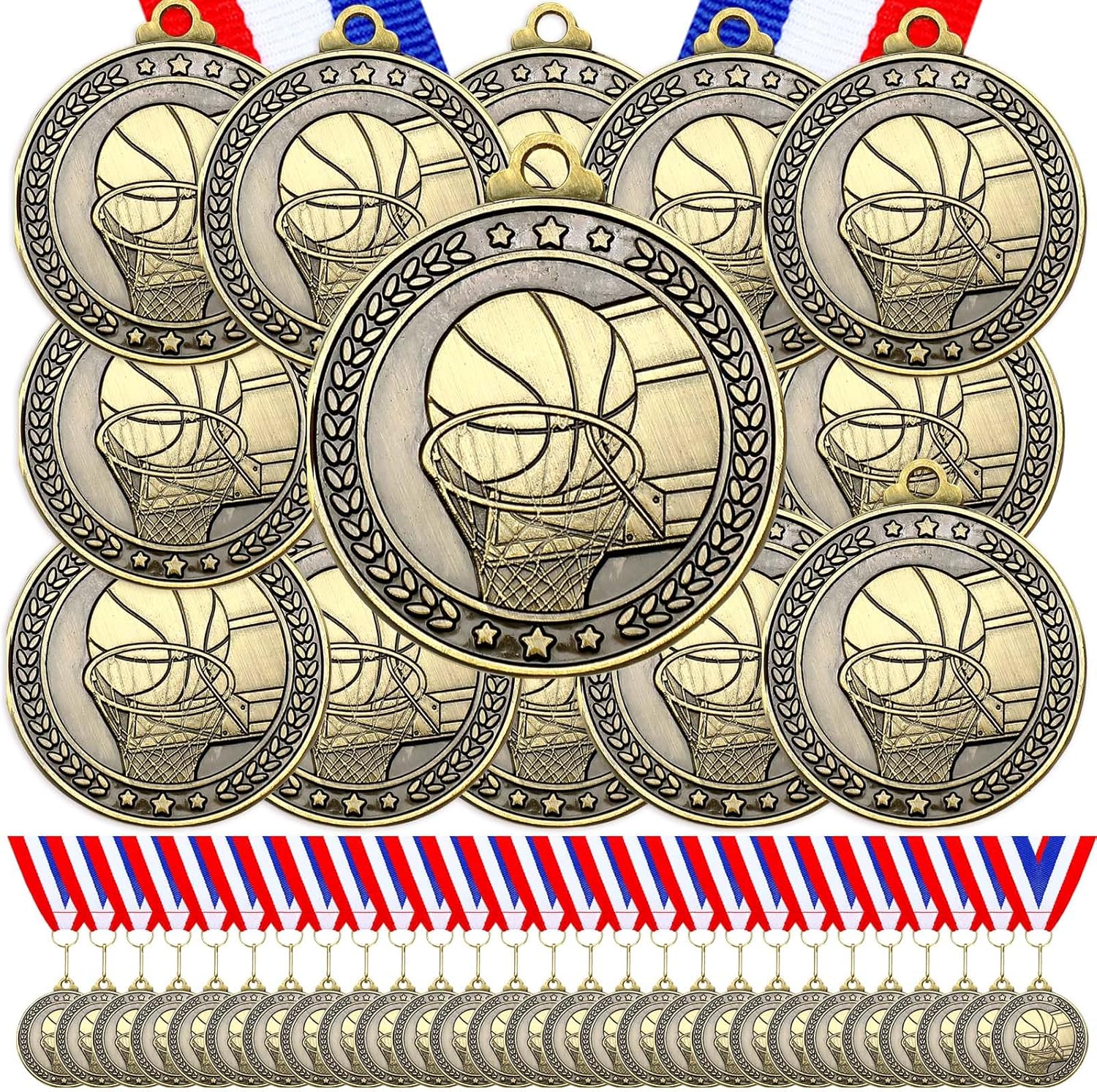 Remuuly Gold Award Medals - 60 Pcs 2 Inch Trophy Medals with Neck Ribbons for Sports Competitions