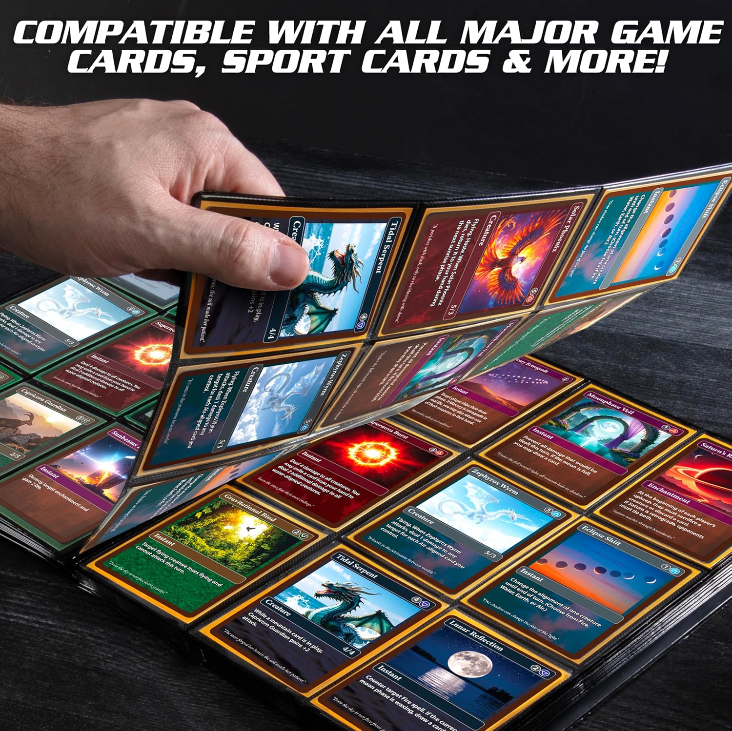 Skiennix 9 Pocket Trading Card Binder - Matte Black Album with Side Loading Pockets | Anti-Theft Storage for 360 Cards - Compatible with Pokémon, Yu-Gi-Oh!, MTG