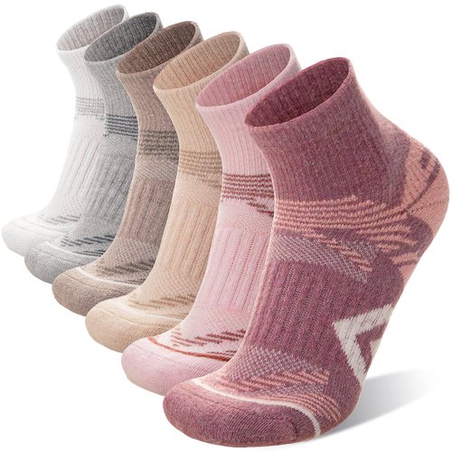 ANTSANG 6 Pairs Merino Wool Quarter Ankle Hiking Running Socks Compression Thermal Thick Cushion Socks for Women Men(Pink Series,M)
