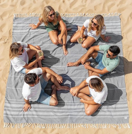 LANE LINEN Beach Blanket - Extra-Large Sand-Free Picnic Mat, Quick-Dry Design (82"x82") - Ideal for Family Picnics & Poolside Relaxation, Machine Washable - Smoky Black