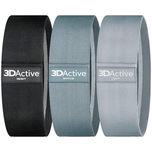 3DActive Fabric Resistance Bands for Legs & Butt. Wide Non-Slip Hip Band Set for Home & Gym Workouts. Exercise Guide & Carry Bag Included - Black, Dark Grey, Light Grey.