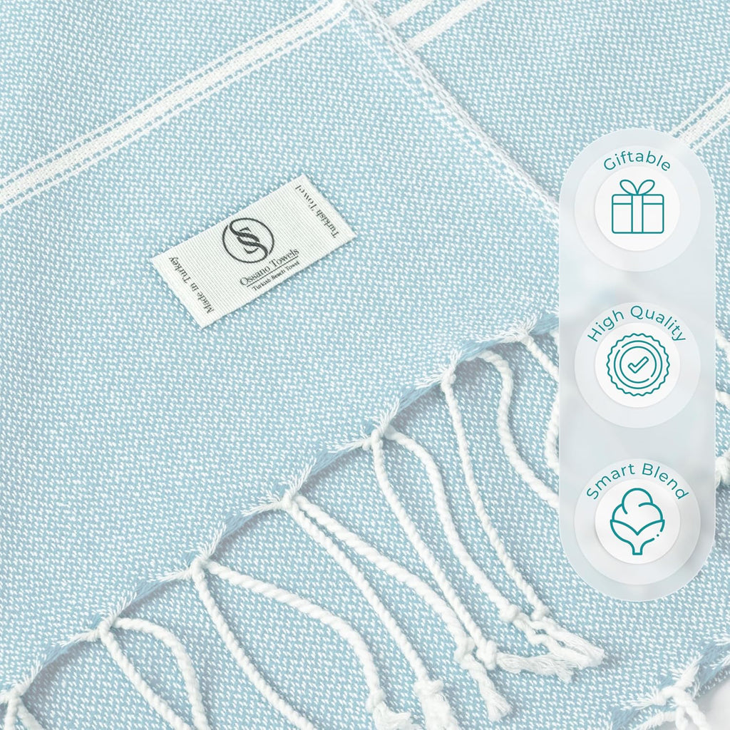 Turkish Beach Towel - Quick Dry & Absorbent Oversized (39" x 71") | Versatile Travel Blanket, Gym & Pool Towel in Baby Blue