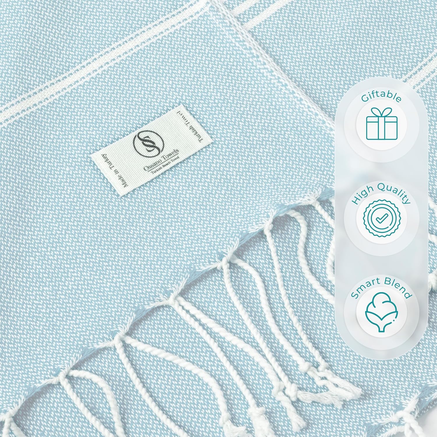 Turkish Beach Towel - Quick Dry & Absorbent Oversized (39" x 71") | Versatile Travel Blanket, Gym & Pool Towel in Baby Blue
