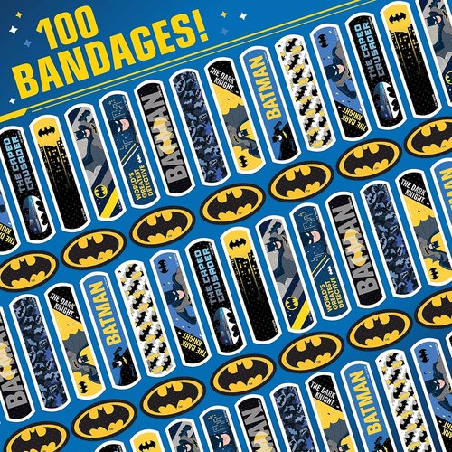 Batman Bandages - Superhero Adhesive Bandages for Kids | Flexible, 100 Count for Cuts & Scrapes