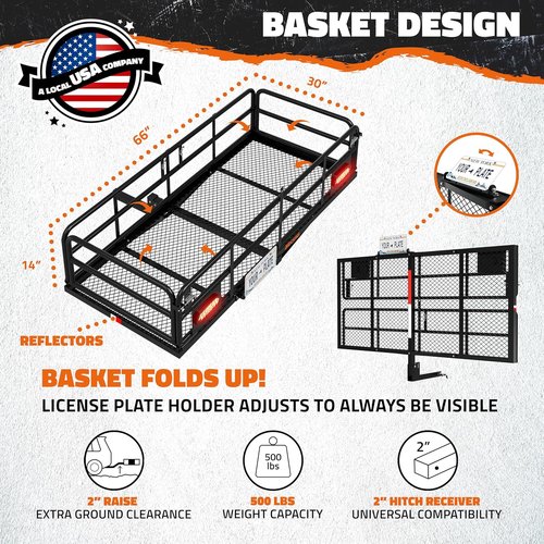 Mockins XL High Rail Trailer Hitch Cargo Carrier - 45 CuFt Waterproof Bag | 500 Lbs Capacity, Folding Design for SUVs & Trucks