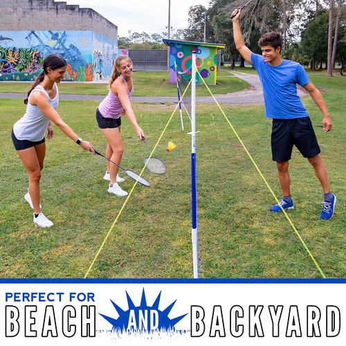 Franklin Sports Badminton Set - Complete Badminton Set with Net, Rackets + Birdies - Kids + Adults Outdoor Game Set - Portable Badminton Set - 4 Players