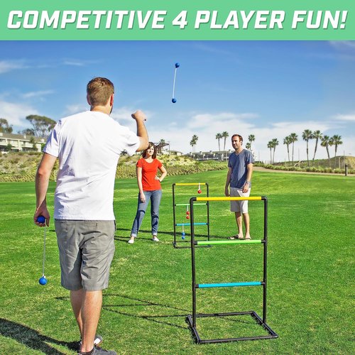 GoSports Ladder Toss Game Set - Indoor & Outdoor Fun with 6 Soft Rubber Bolo Balls & Carrying Case