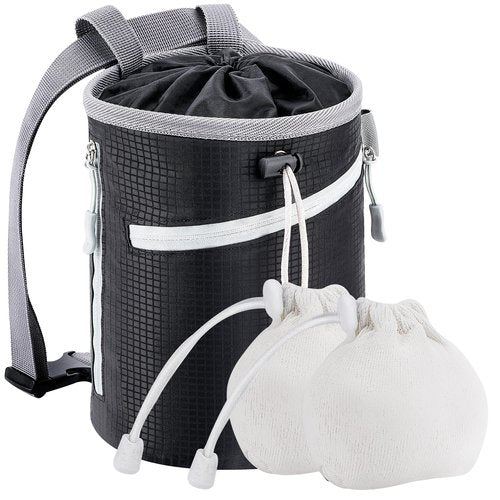 MIUONO Chalk Bag for Rock Climbing, Bouldering Bag Bucket with 2 (65g) Chalk Balls, 2 Waterproof Zipper for Gymnastics, Cross Fit, and Lifting (Large)