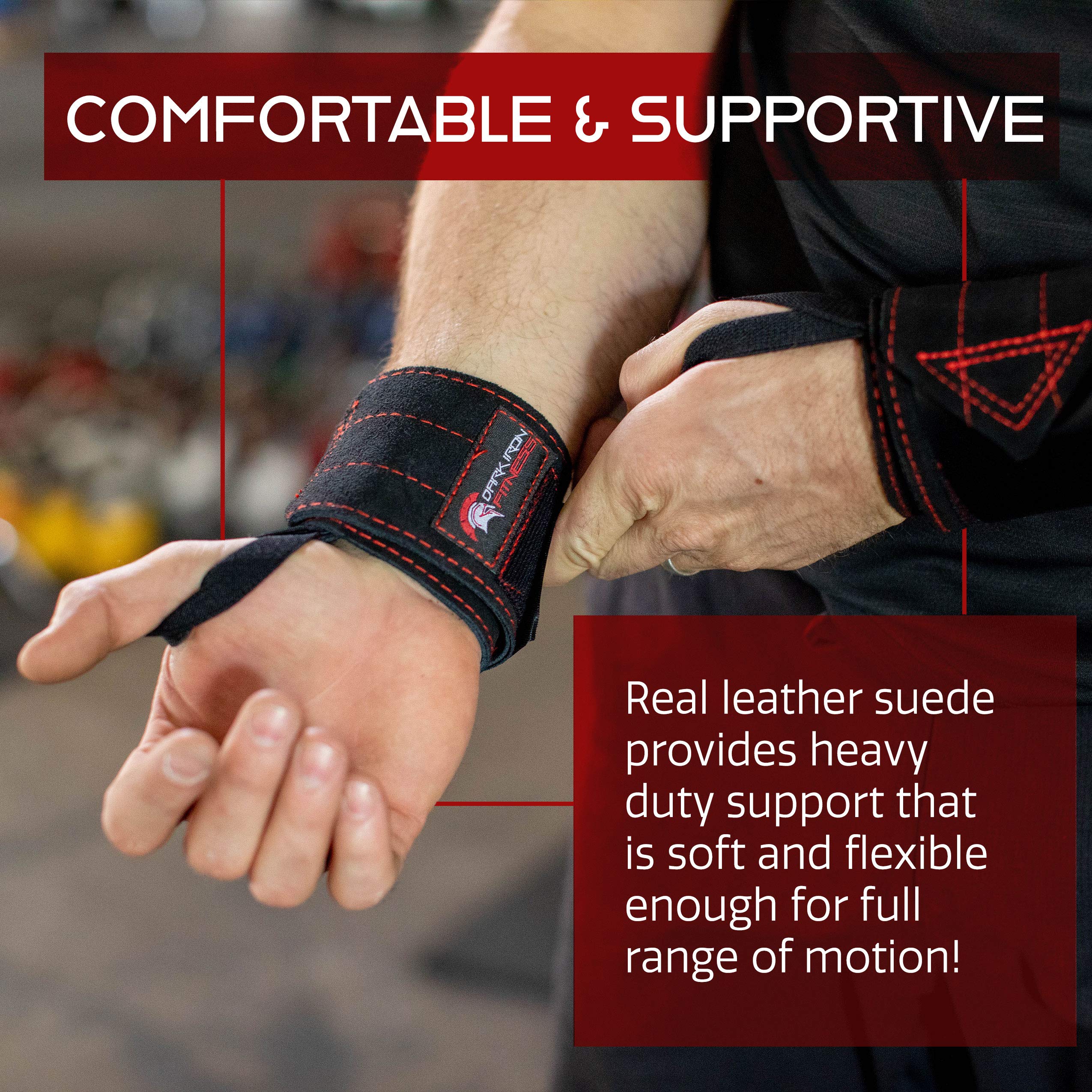 Dark Iron Fitness Wrist Wraps for Weightlifting, Heavy Duty Gripping Suede Leather Bands for Men & Women, Support Straps Gloves Alternative for Power Lifting Weight Strength Training Workouts