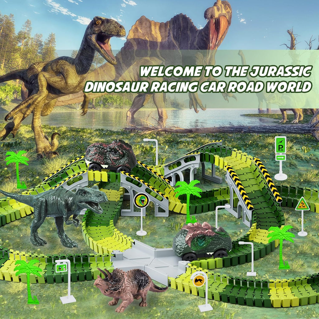Skiennix Dinosaur Toys - Flexible Track Playset with 2 Cool Dinosaur Cars | Perfect Gift for Kids Ages 3-6