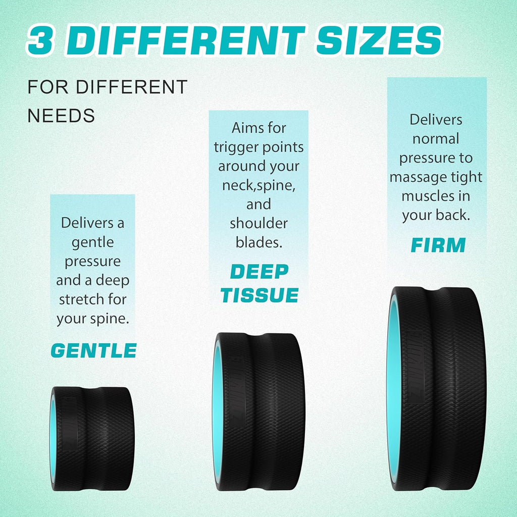 Skiennix Yoga Wheel - 3 Pack Back Roller for Pain Relief & Deep Tissue Massage | Ideal for Stretching