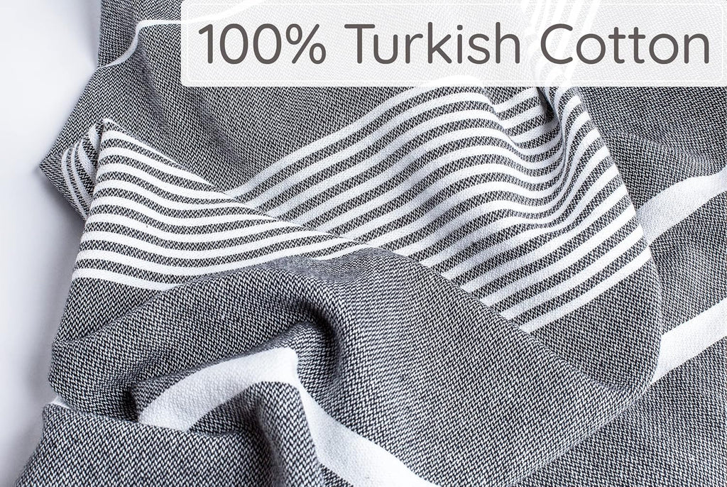 Premium Turkish Beach Towel - 100% Cotton, Quick Dry, Oversized 35”x 67” - Sand Free, Ideal for Travel & Pool - Black