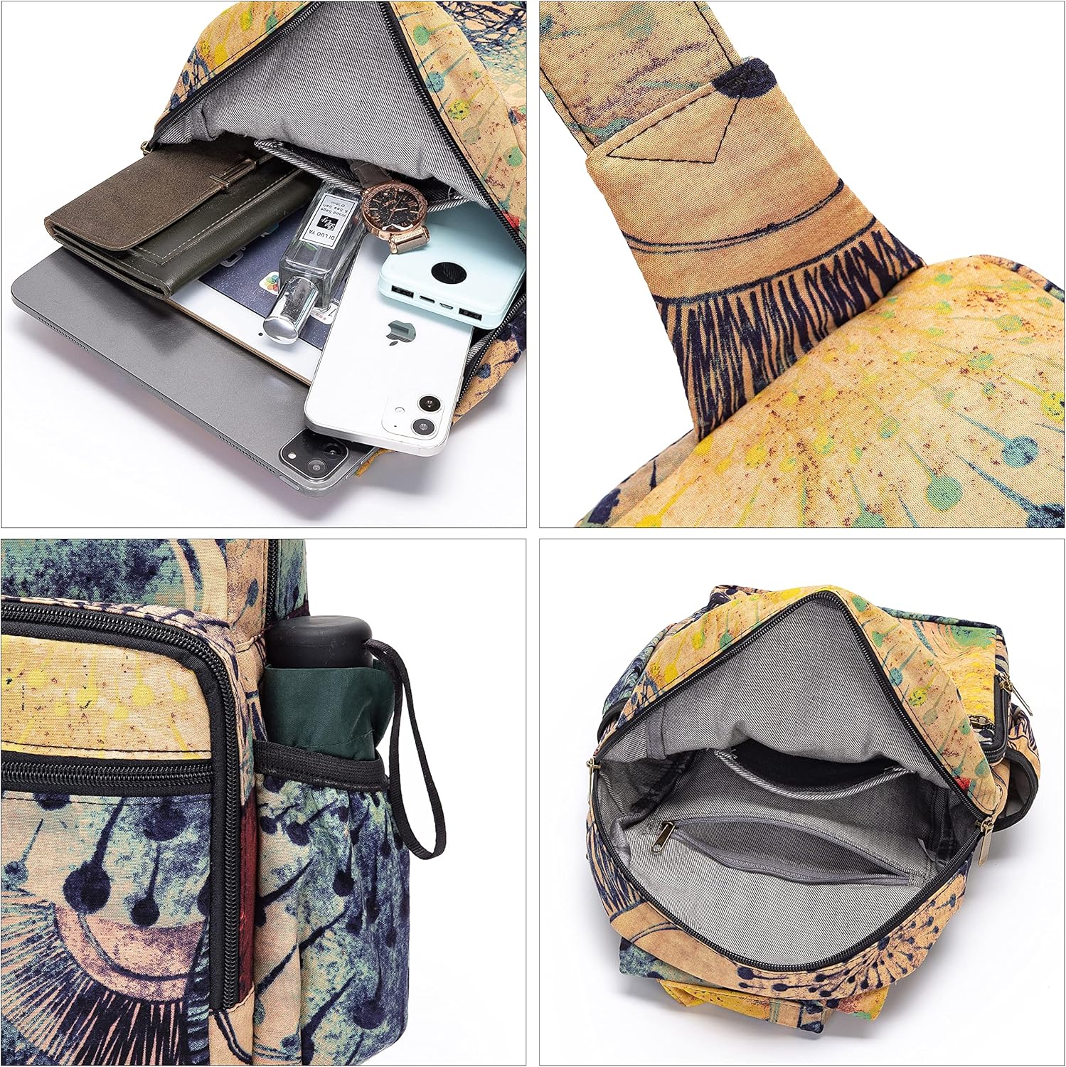 Skiennix Women’s Sling Bag - Large Bohemian Canvas Crossbody Bag in Purple & Yellow