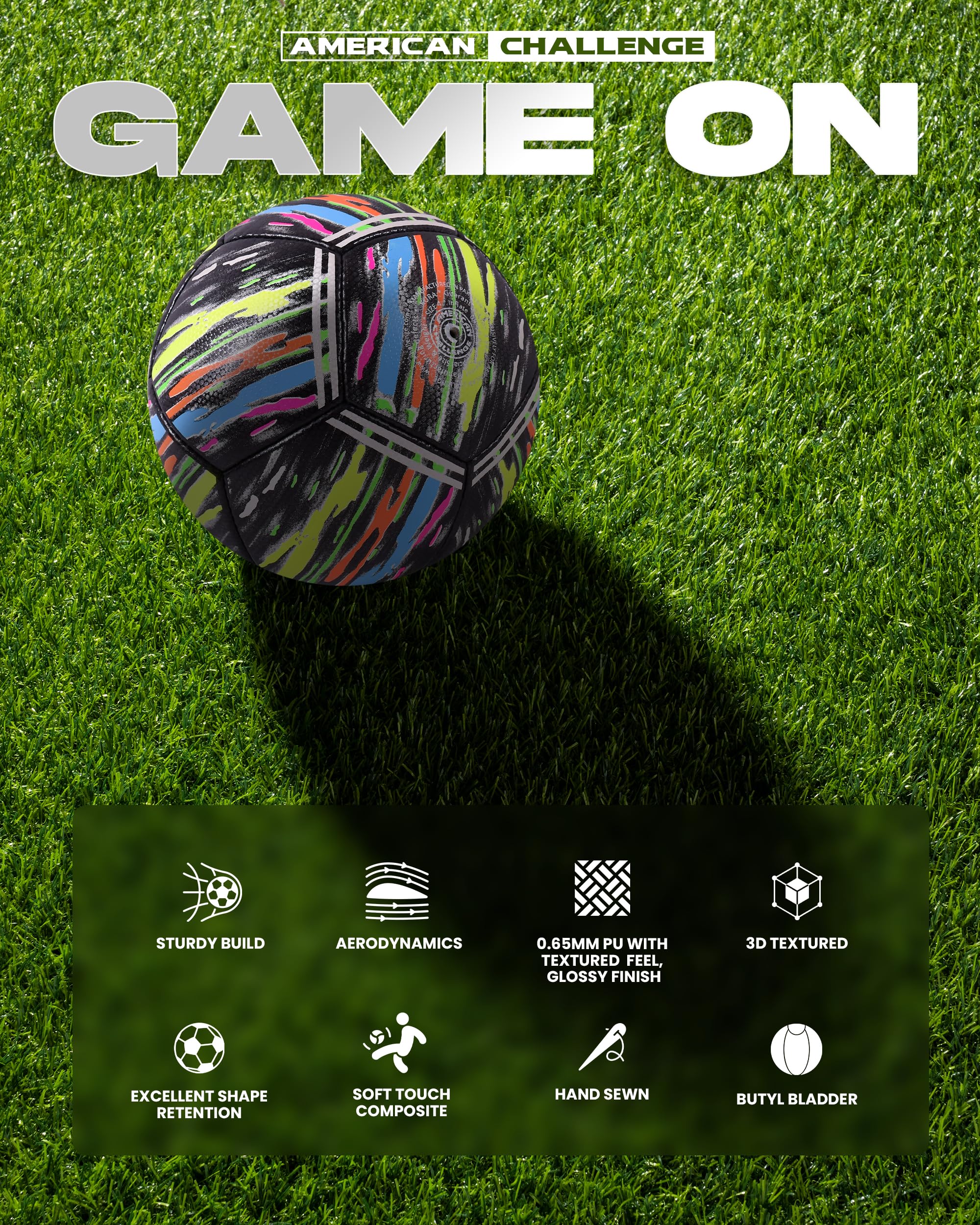 American Challenge Kura Soccer Ball – Professional Training Soccer Ball for Grass Fields – Durable TPU Machine Stitched Soccer Balls – Sizes 3, 4 & 5 – Outdoor Practice & Match Play