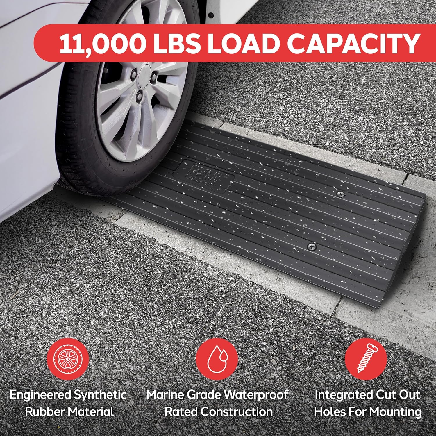 Pyle PCRBDR24 - Heavy Duty Rubber Driveway Curb Ramp | Ideal for Trucks, Scooters, Bikes & Wheelchairs