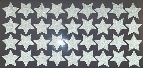LiteMark Reflective White 1 Inch Stars Sticker Decals for Helmets, Bicycles, Strollers, Wheelchairs and More - Pack of 36
