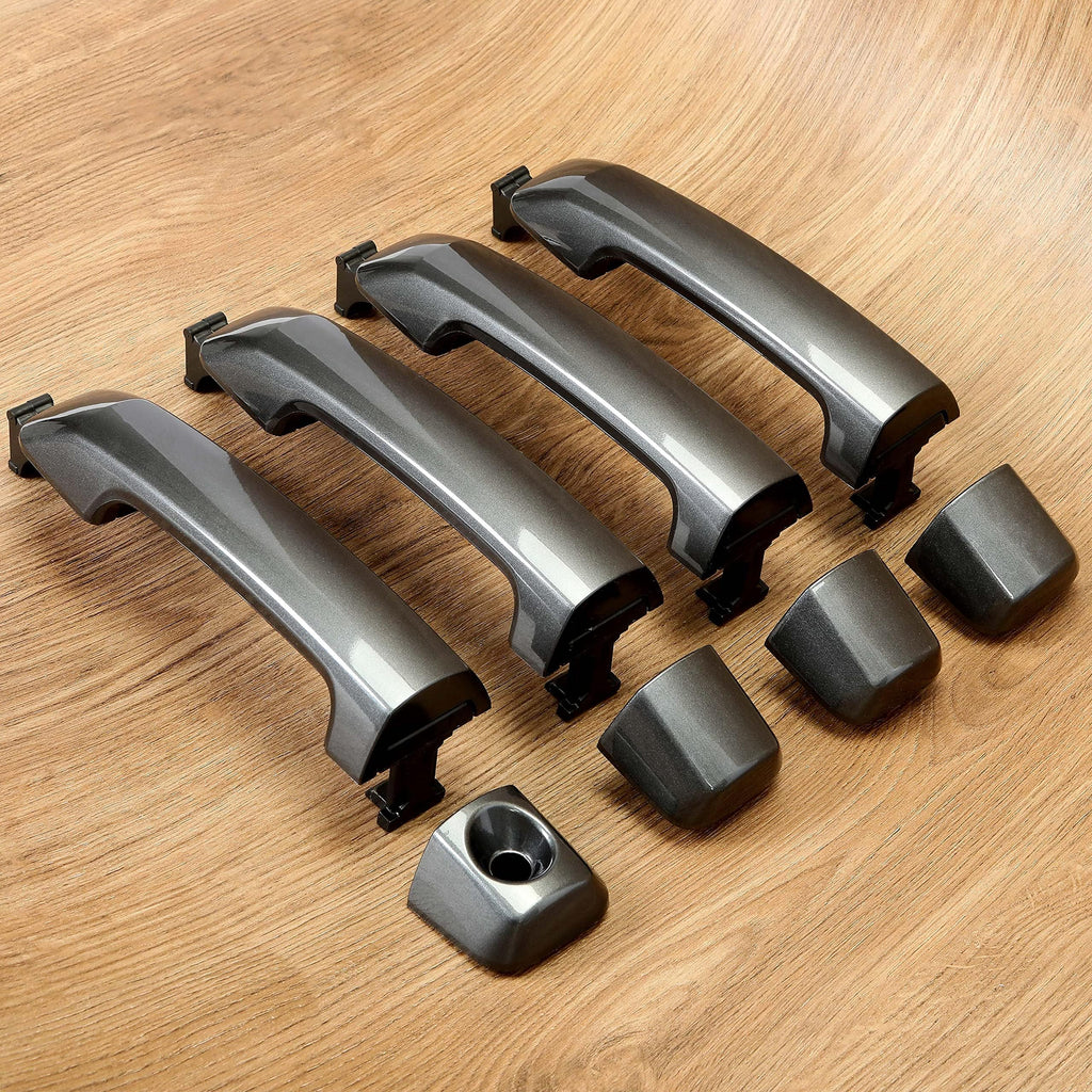 ECOTRIC Exterior Door Handles Kit Assembly Compatible with 2011-2022 Toyota Tundra Crewmax/Sequoia W/O Passenger Keyhole Dark Gray Replacement for 81295 692100C010 692170C030 692170C010
