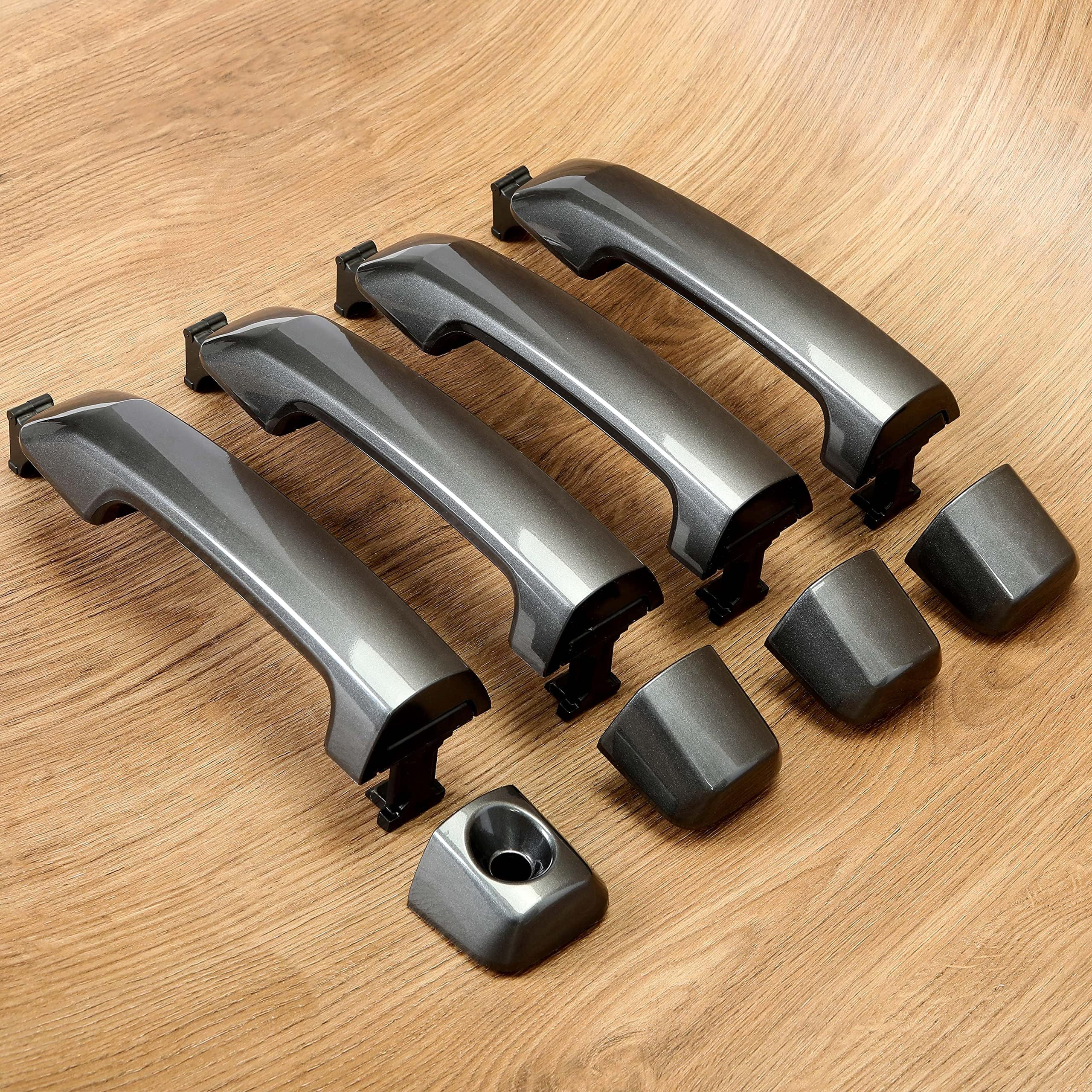 ECOTRIC Exterior Door Handles Kit Assembly Compatible with 2011-2022 Toyota Tundra Crewmax/Sequoia W/O Passenger Keyhole Dark Gray Replacement for 81295 692100C010 692170C030 692170C010