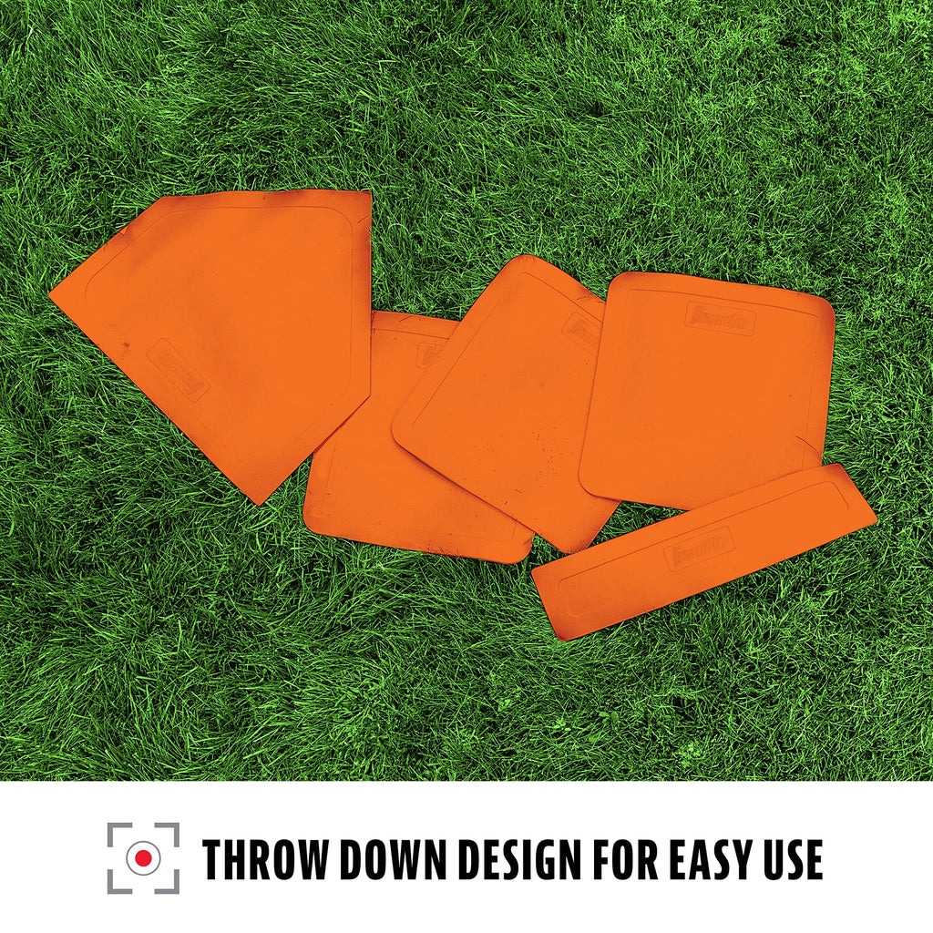 Franklin Sports Thrown Down Baseball Bases with Home Plate and Pitcher's Rubber - Rubber Base Set Perfect for Baseball, Teeball, and Kickball - Five Piece Orange, 5 piece set
