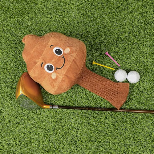 Funny Poop Face Golf Club Headcover – Plush Novelty Driver Head Cover with Cute Smile – Fits Most 460cc Drivers – Soft Protection & Unique Gift for Golf Lovers