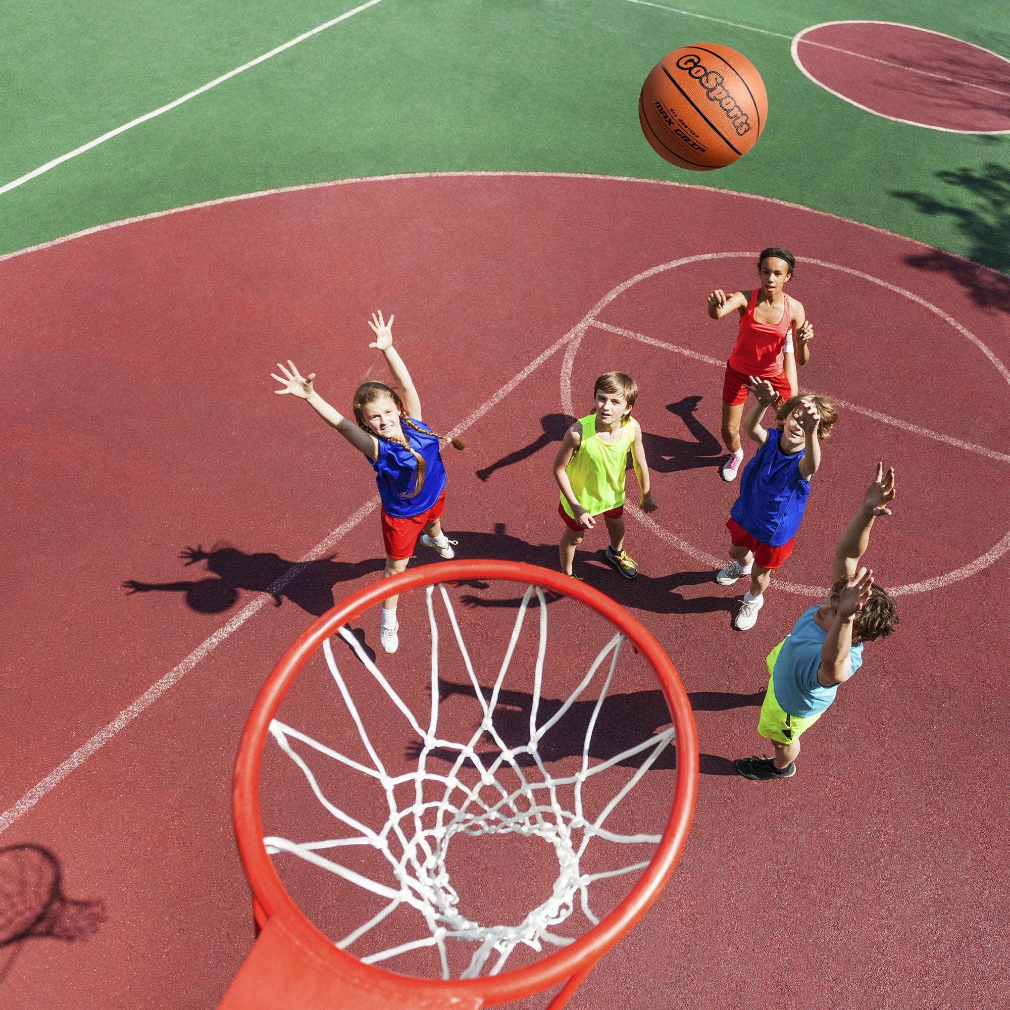 GoSports Indoor/Outdoor Rubber Basketballs - Six Pack of Size 7 Balls with Pump & Carrying Bag