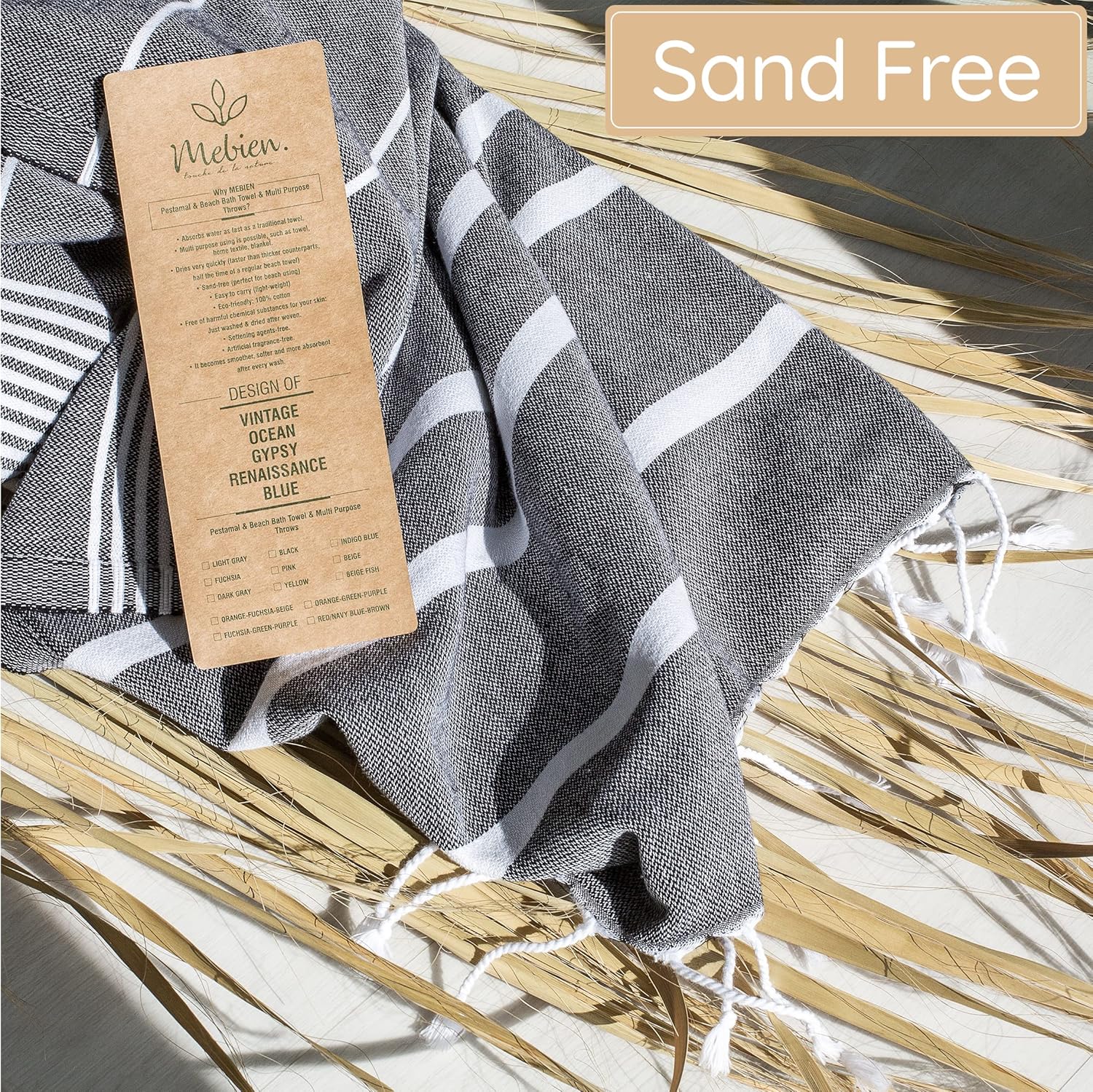 Premium Turkish Beach Towel - 100% Cotton, Quick Dry, Oversized 35”x 67” - Sand Free, Ideal for Travel & Pool - Black