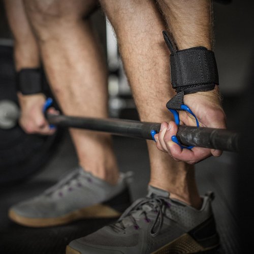 Harbinger Lifting Hooks - Durable Black and Blue Weightlifting Accessories for Enhanced Grip