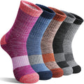 Merino Wool Hiking Socks for Women - Thermal, Cushioned, Moisture-Wicking, 5 Pairs (Black/Gray/Blue/Rose Red/Dark Caramel) Medium
